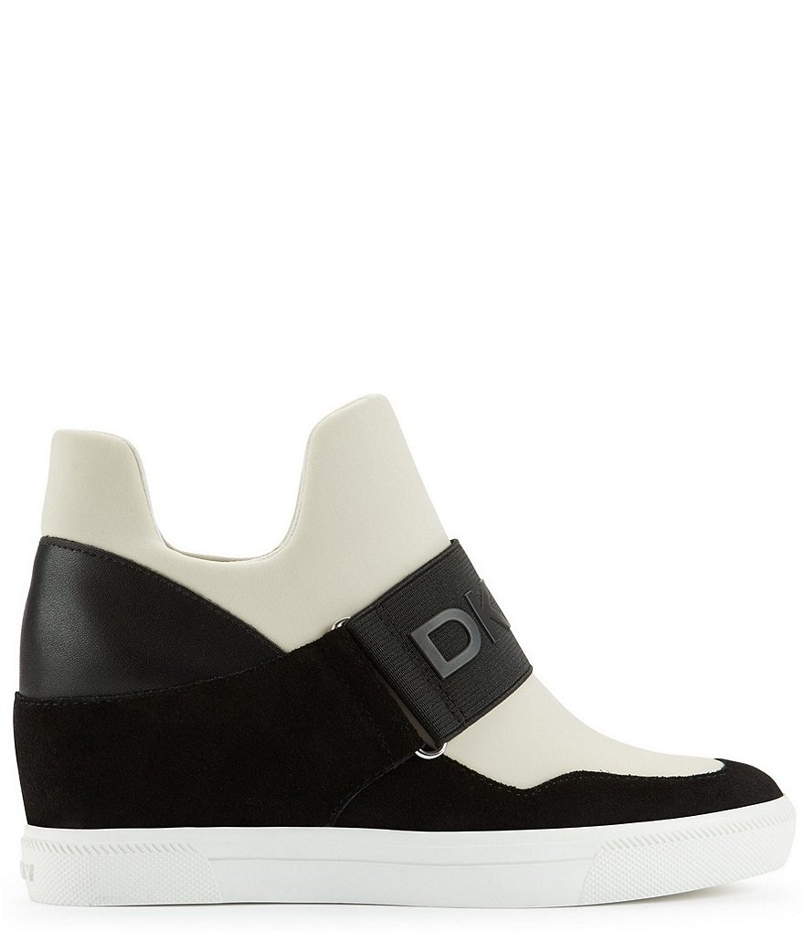 DKNY Cosmos Logo Strap Colorblock Slip On Wedge Sneakers