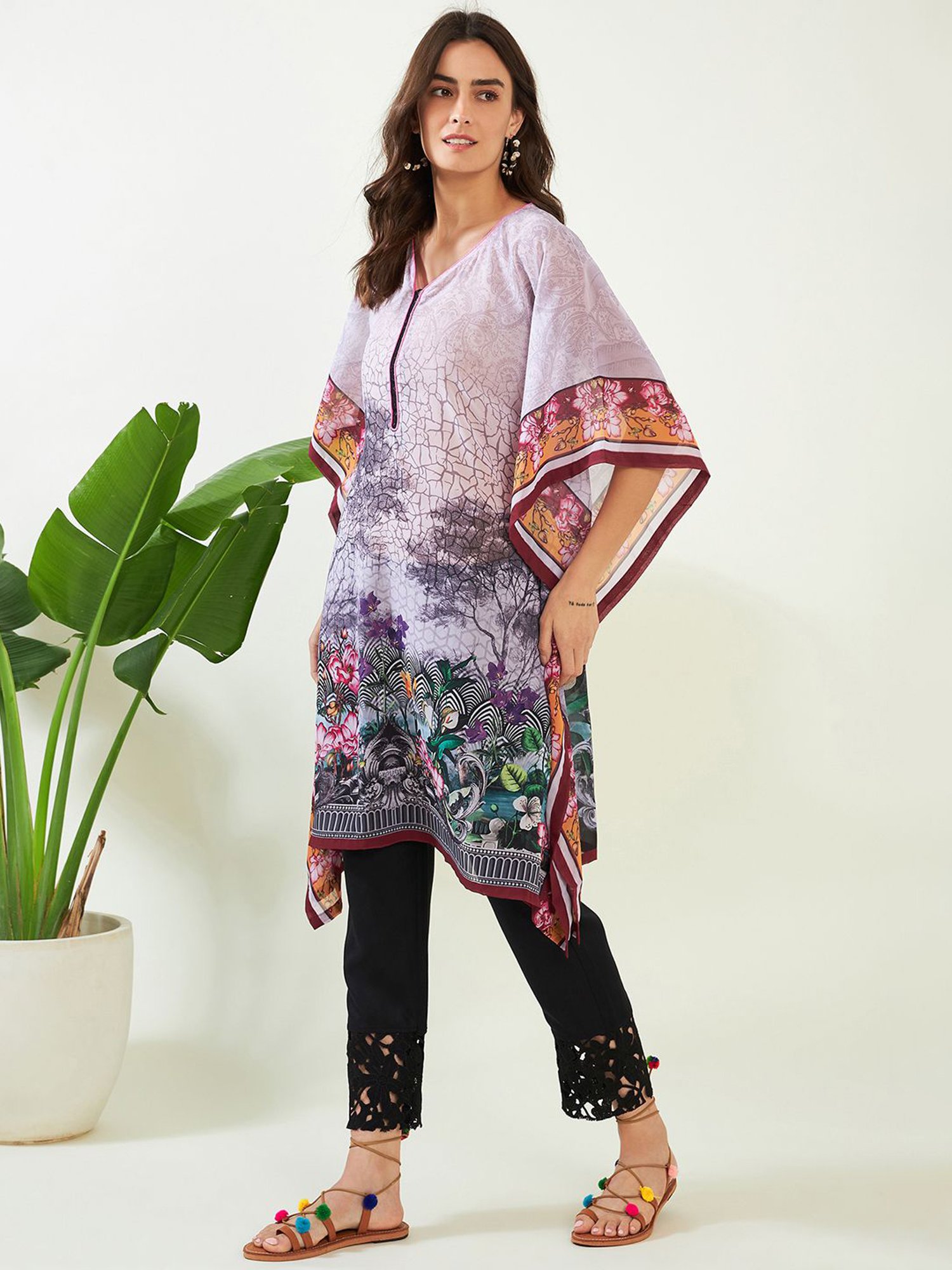 The Kaftan Company Lilac Printed A Line Kaftan