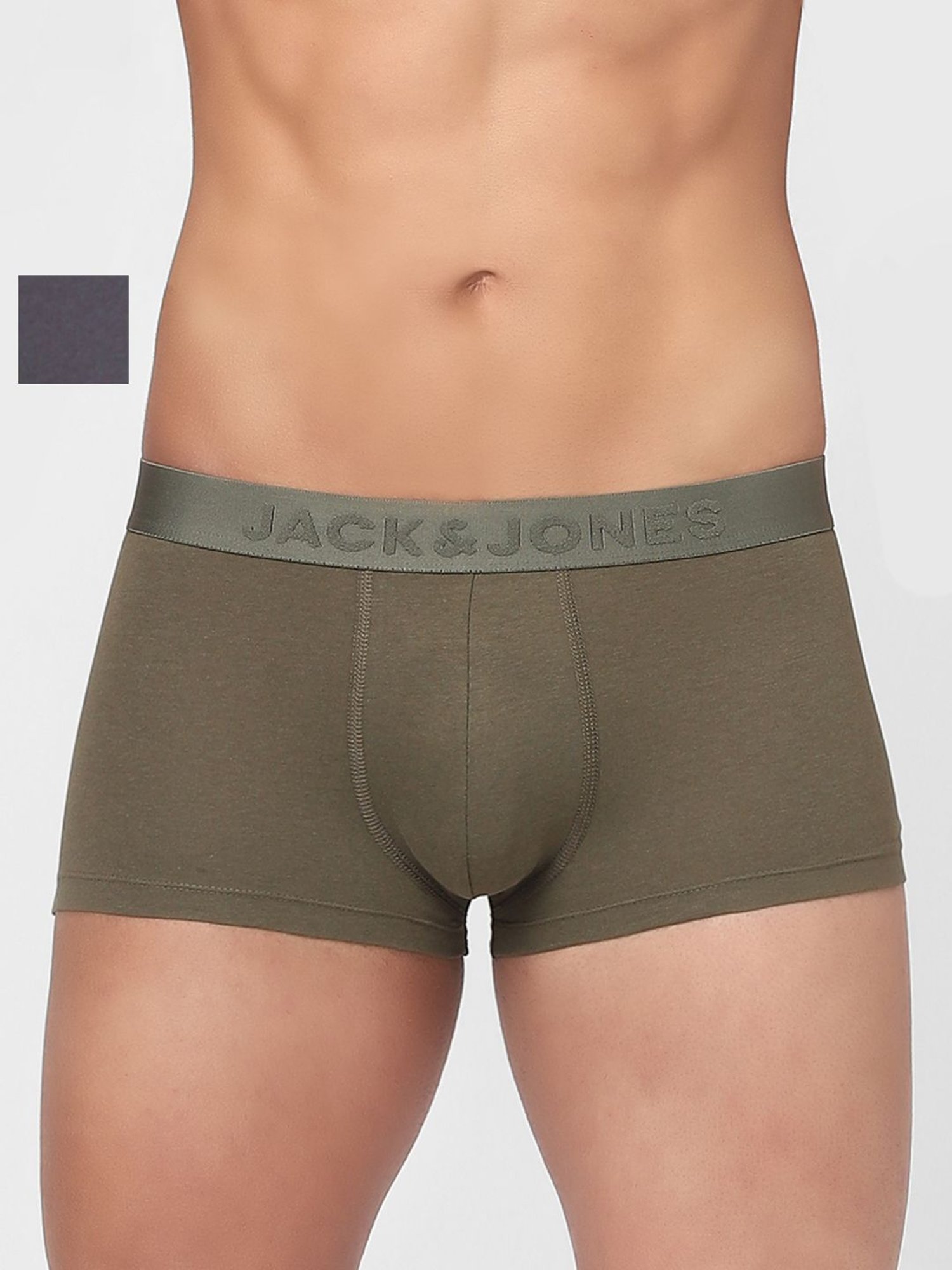 Jack & Jones Grey & Olive Regular Fit Trunks- Pack Of 2