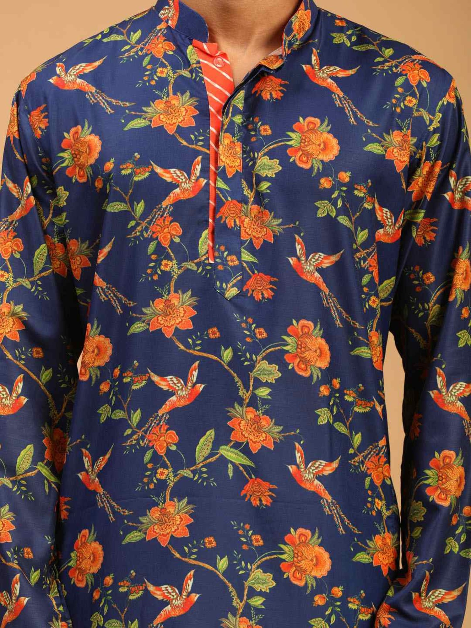 Vastramay Navy Blue And Cream Regular Fit Printed Kurta Bottom Set