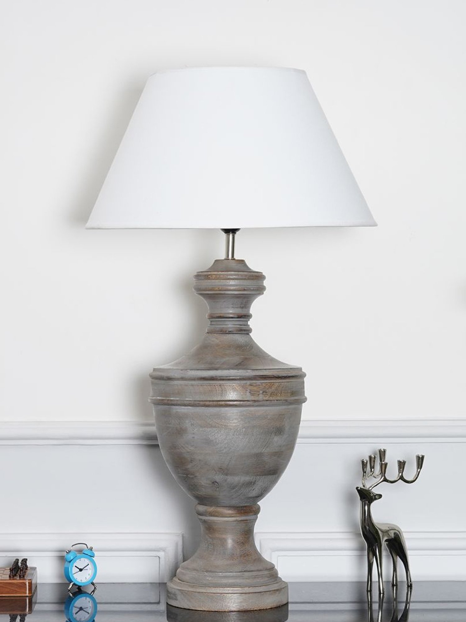 Kapoor Lamp Shades Grey & White Wood Son Cotton Shade Table Lamp
