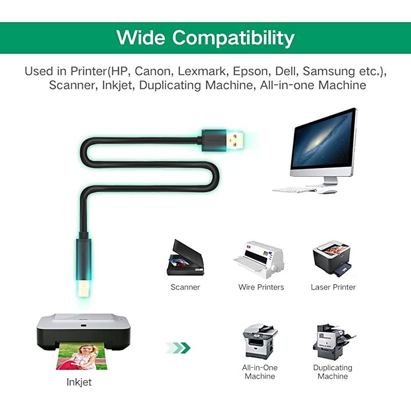 Printer Cable USB Active Repeater USB 20 A to B Male Printer Scanner Cable Compatible for PC Mac HP Canon Lexmark Epson Dell Xerox Samsung etc 30FT
