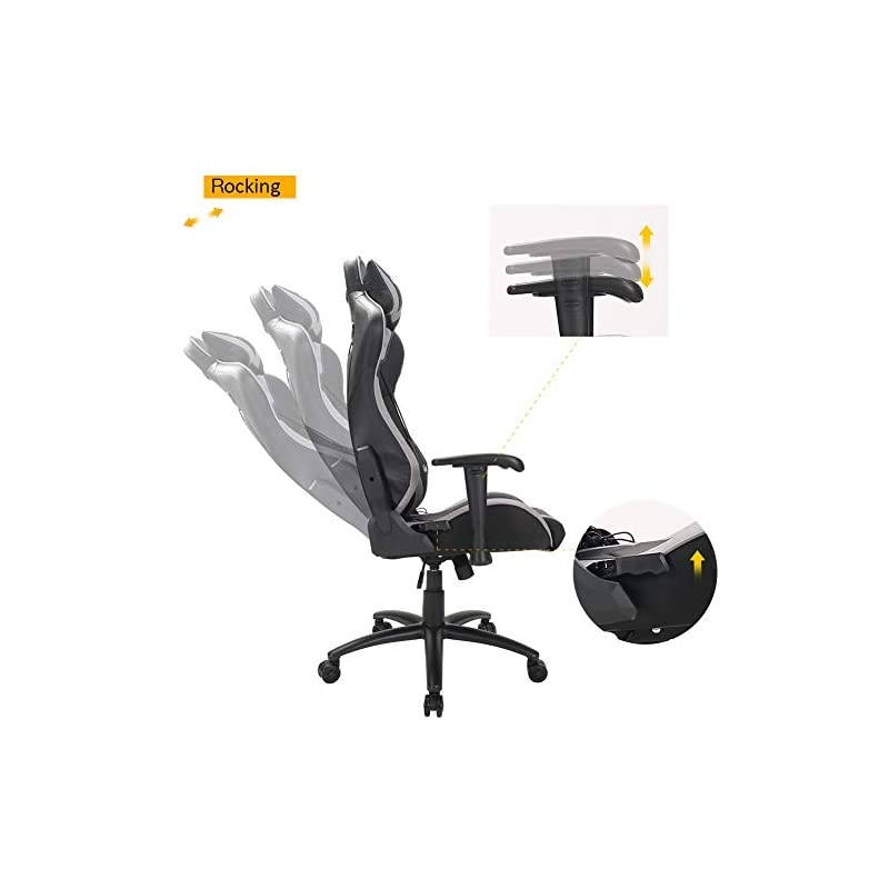 Back PU Leather Swivel Gaming Chair with Adjustable Lumbar Support Headrest Footrest Video Game Chair Racing Office Chair (Bule)