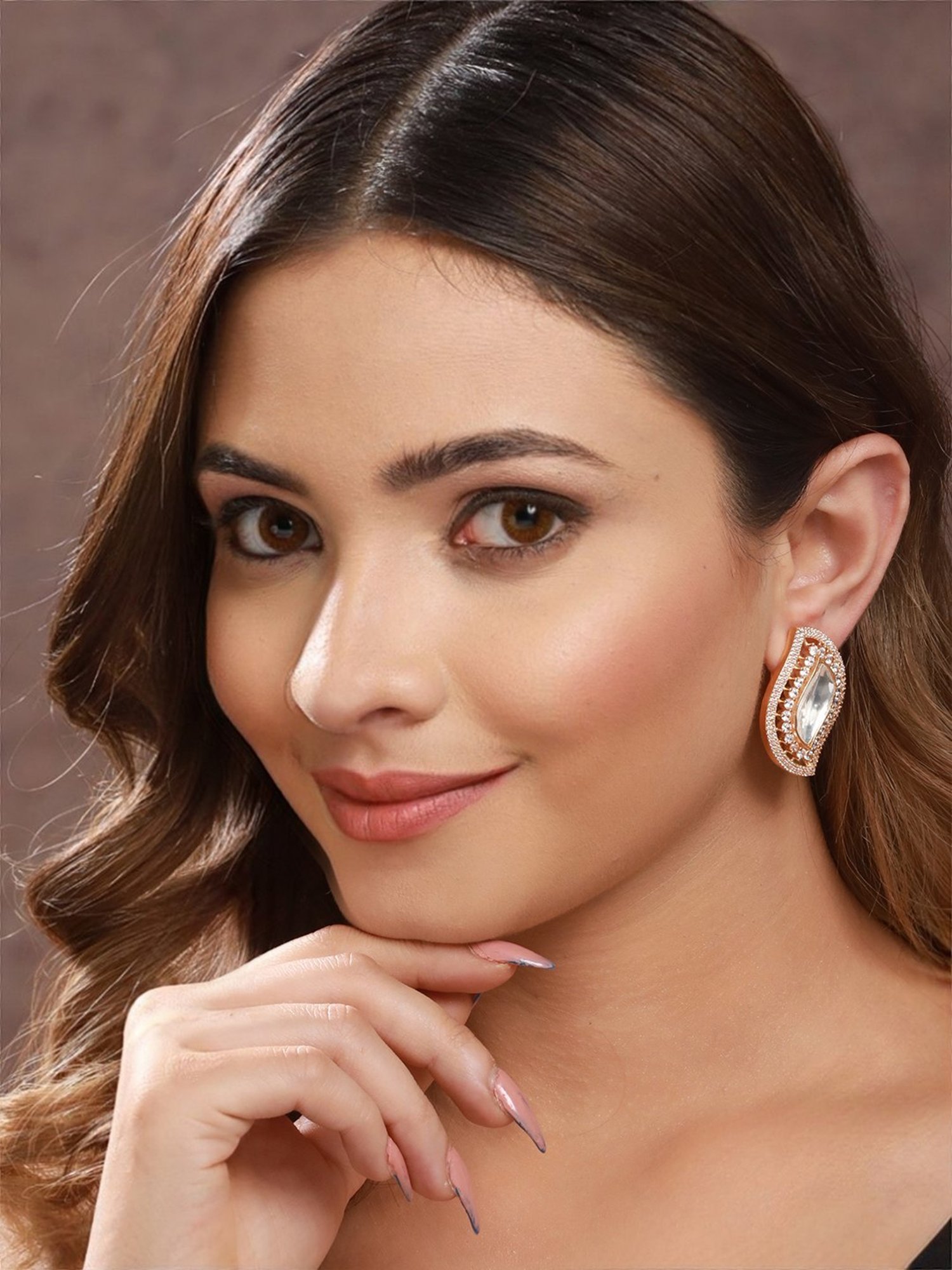 Saraf RS Jewellery Gold Kundan & CZ Studded Studds Earrings