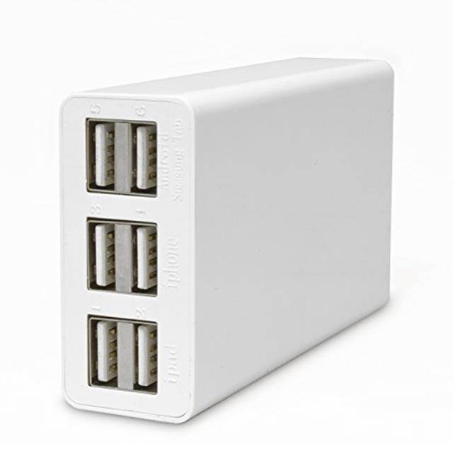 Orei 30W 6-Port Compact Size Desktop Travel USB Charger with Smart Detect Technology for Smartphones - Free Packaging - White