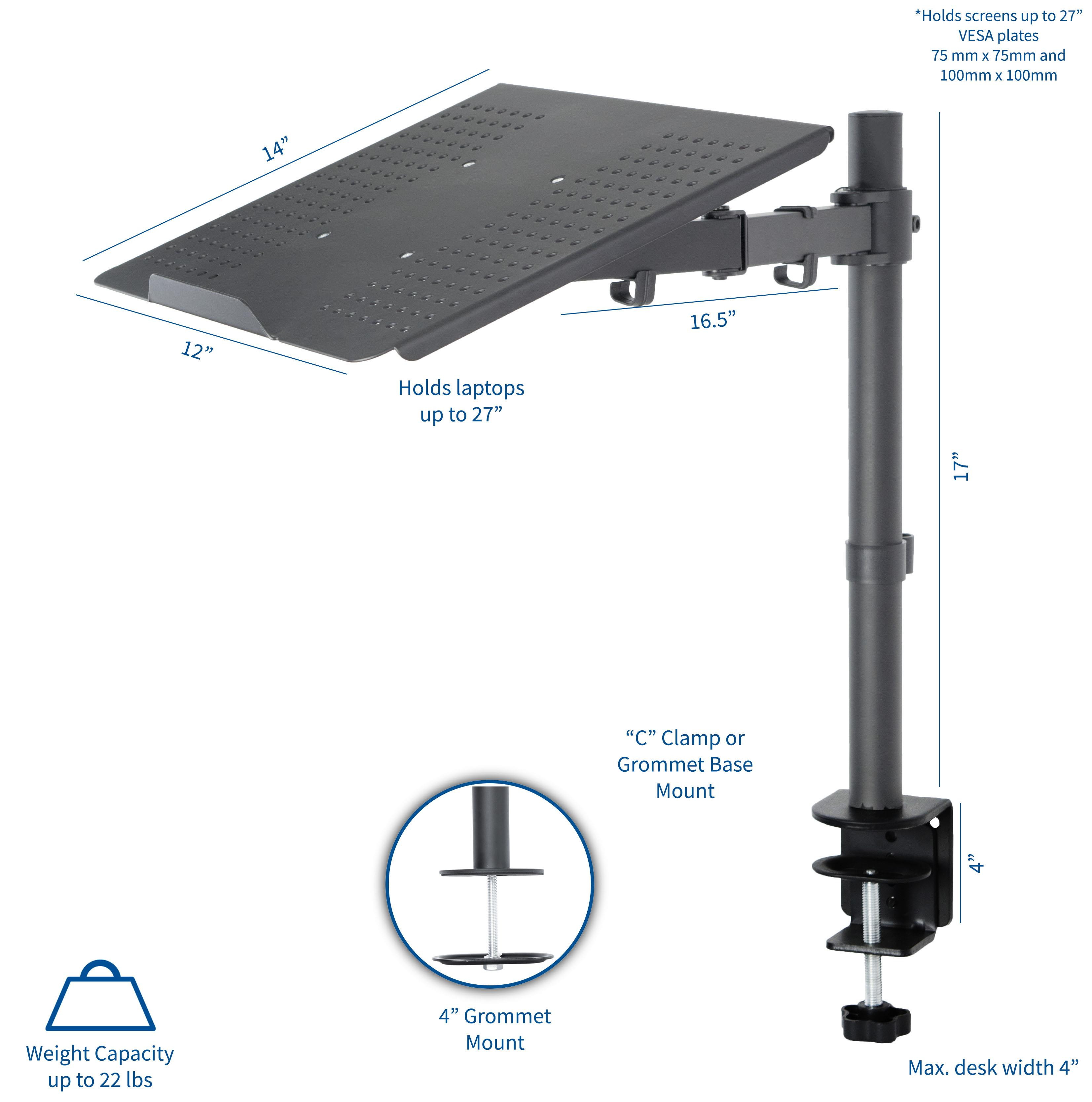 VIVO Single Laptop / Notebook Desk Mount / Stand Fully Adjustable Extension with Clamp (STAND-V001L)