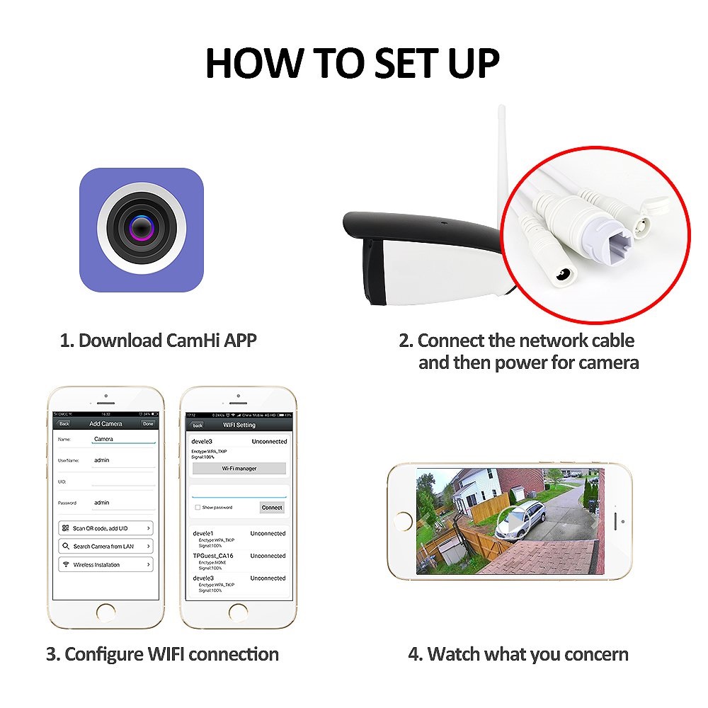 WiFi Camera Outdoor, 720P HD Night Vision IP Cameras, Motion Detection Security Camera, Remote View Waterproof Bullet Cameras for Indoor Outside