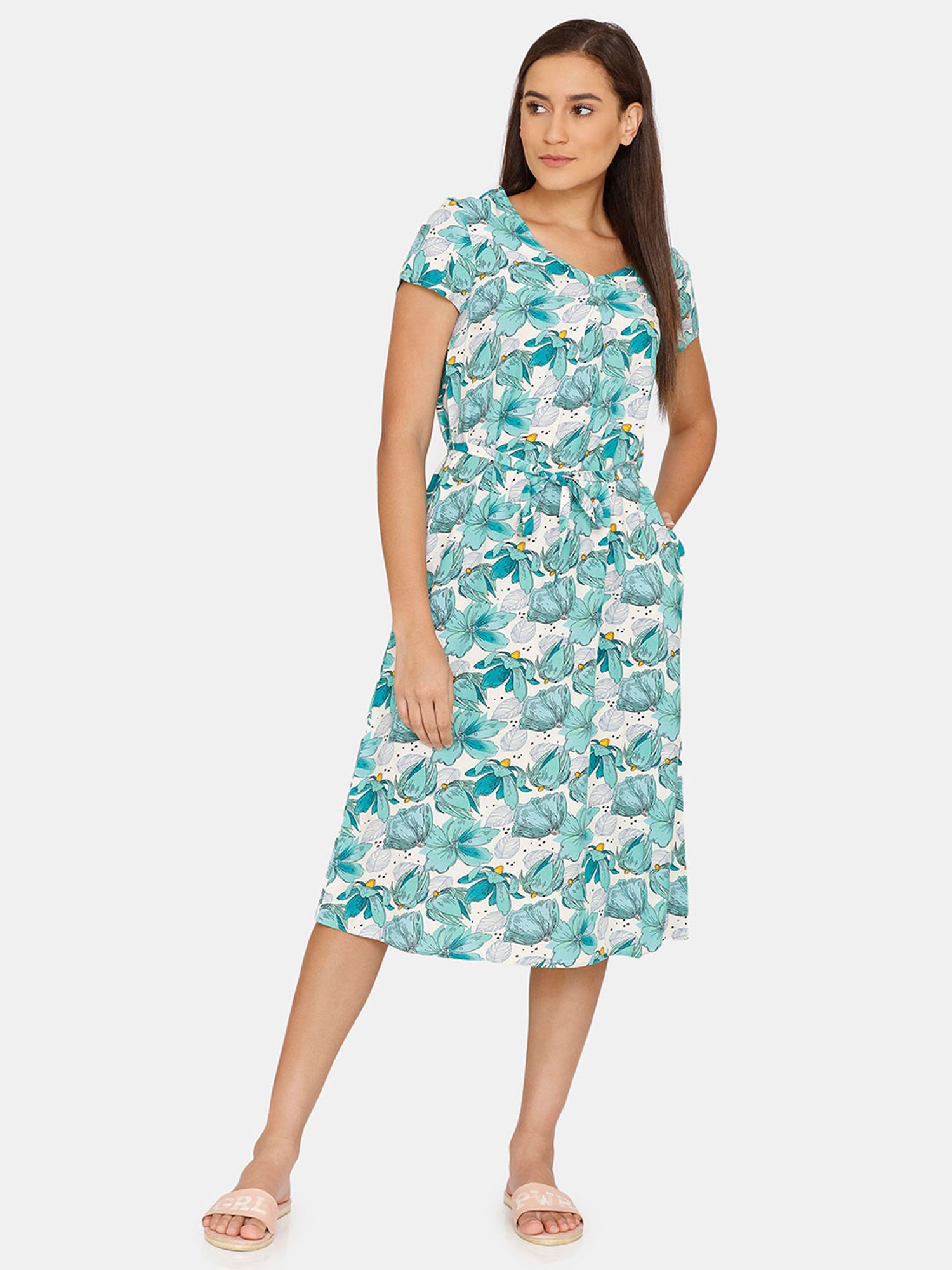 Zivame Green Floral Print Night Dress