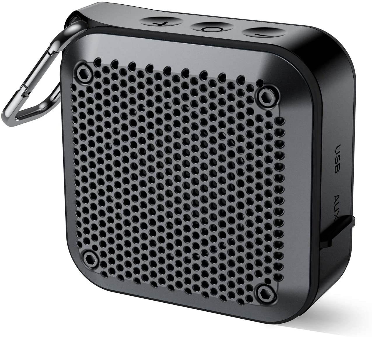 IPX7 Waterproof Bluetooth Speakers Portable Wireless, Shower Speakers with TWS Stereo, Support TF SD Aux Mic, Mini Small Outdoor Speaker with Hook for Bathroom Bike Boat Vacation Accessories(Black)