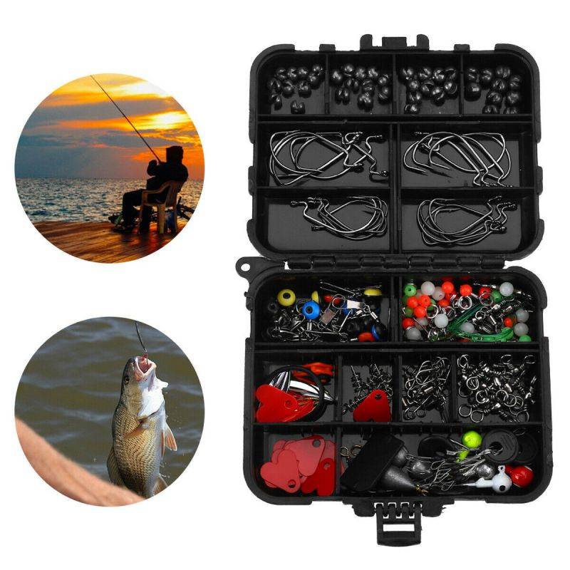 188PCS Fish Tackle Box Fishing Accessories Case Fish Hook Lure Parts Set Kit NEW