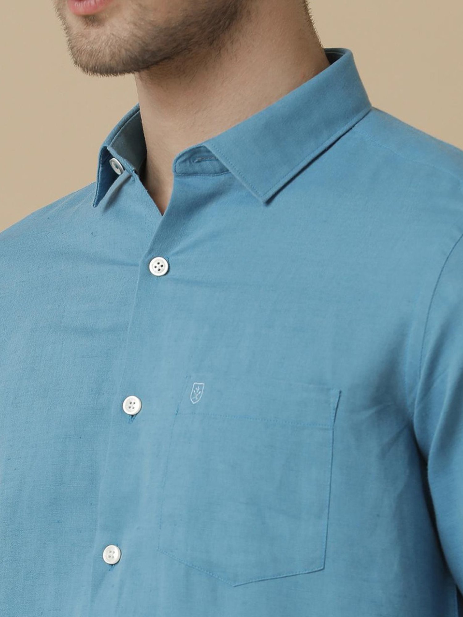 Linen Club Blue Linen Contemporary Fit Shirt