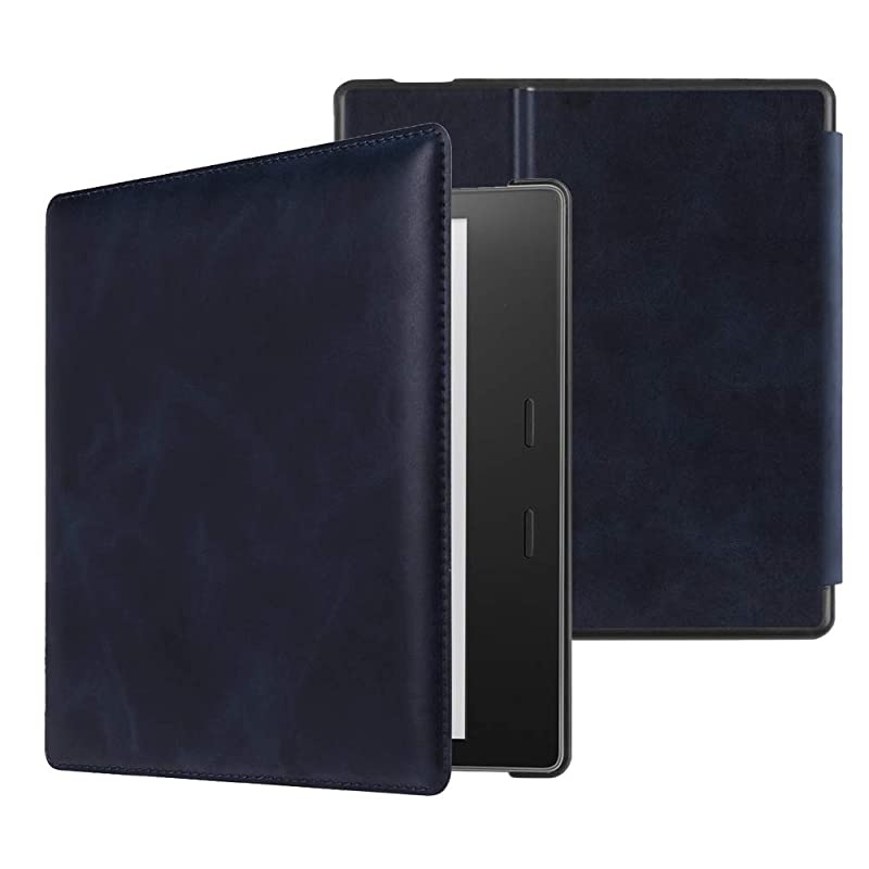 Leather Case for Kindle Oasis 10th and 9th Gen 2019 and 2017 Release Slim Fit Protective Cover Navy