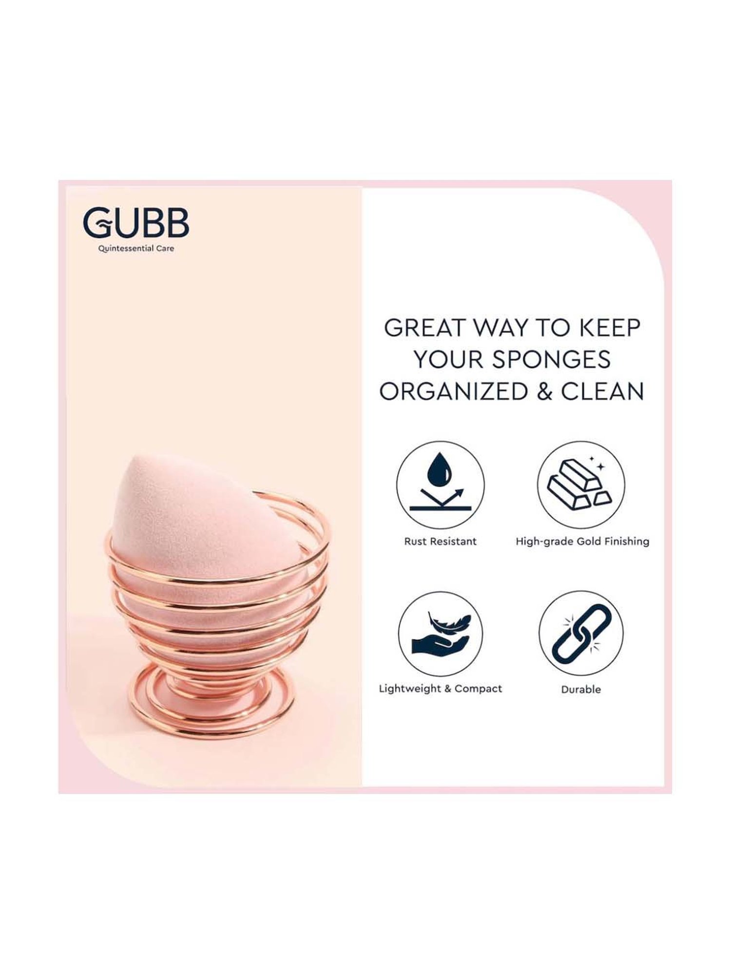 GUBB Beauty Blender Stand, Makeup Sponge Holder - Golden