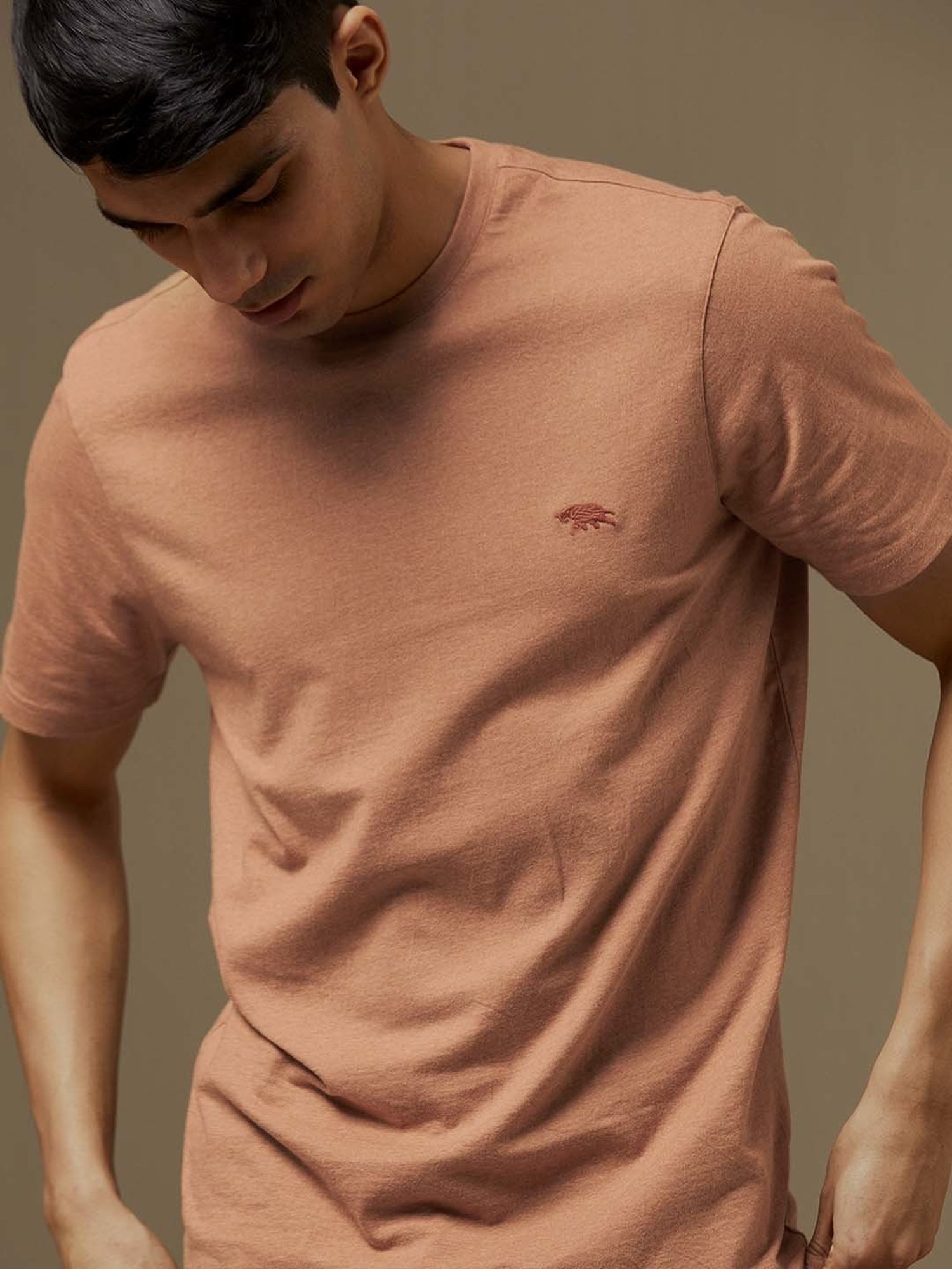ANDAMEN Light Brown Regular Fit Crew T-Shirt