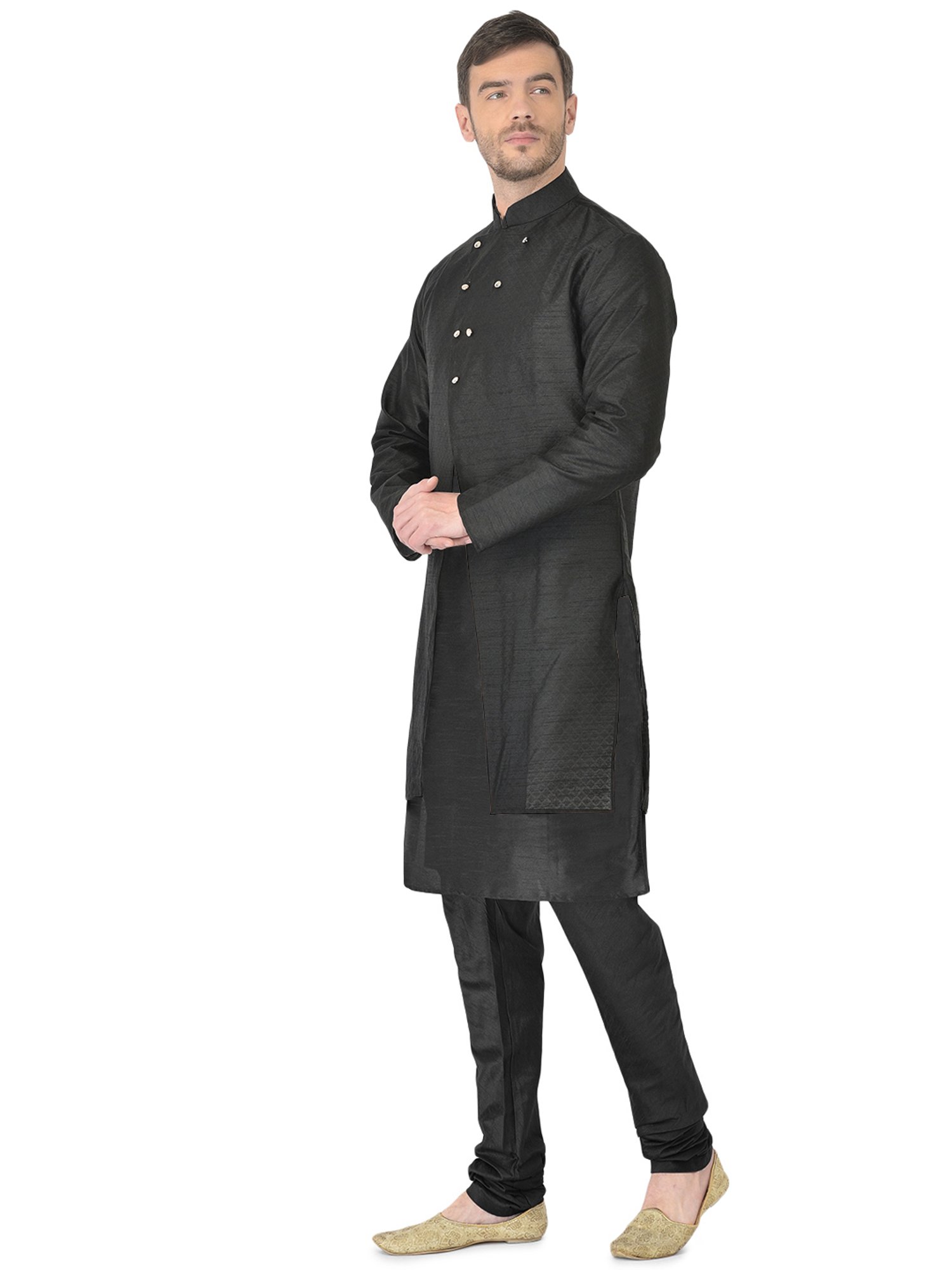 SG RAJASAHAB Black Regular Fit Printed Kurta Set