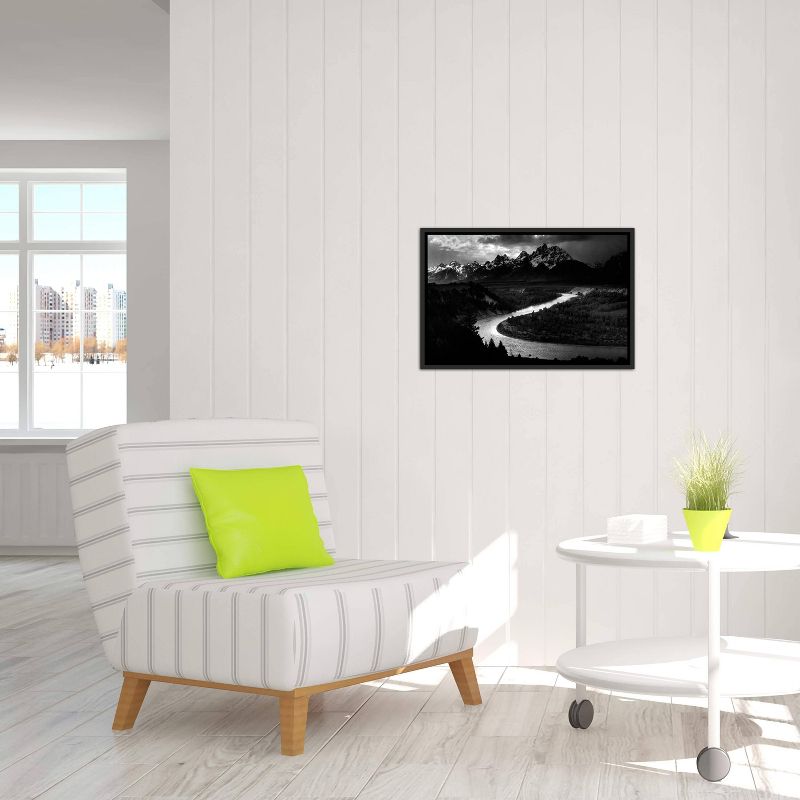 40" x 26" The Tetons Snake River by Ansel Adams Framed Canvas Print Black - iCanvas