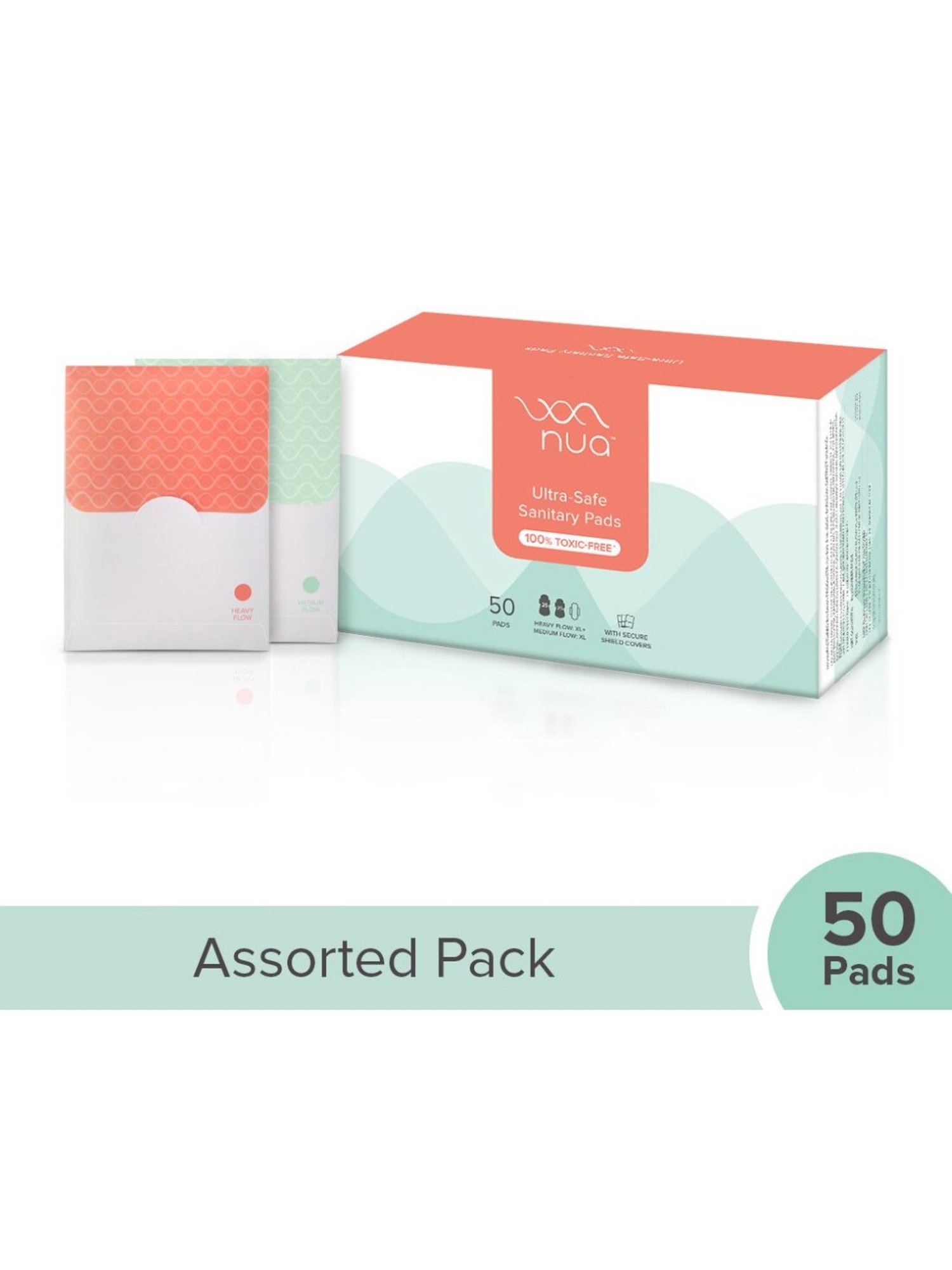 Nua Ultra-Safe Sanitary Pads with Disposable Covers 25XL+, 25XL - Pack of 50