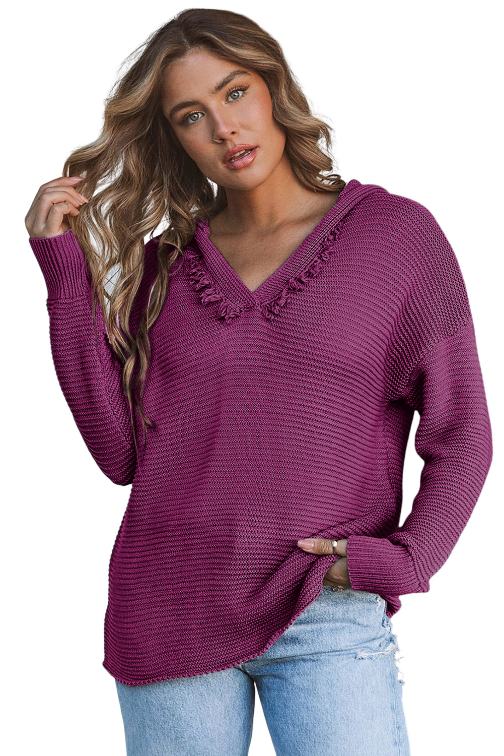 Yellow Drop Shoulder Henley Pullover Sweater With Slits