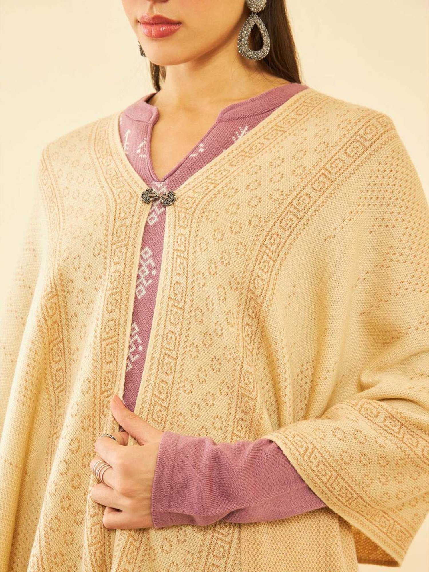 Soch Cream Woven Pattern Shawl