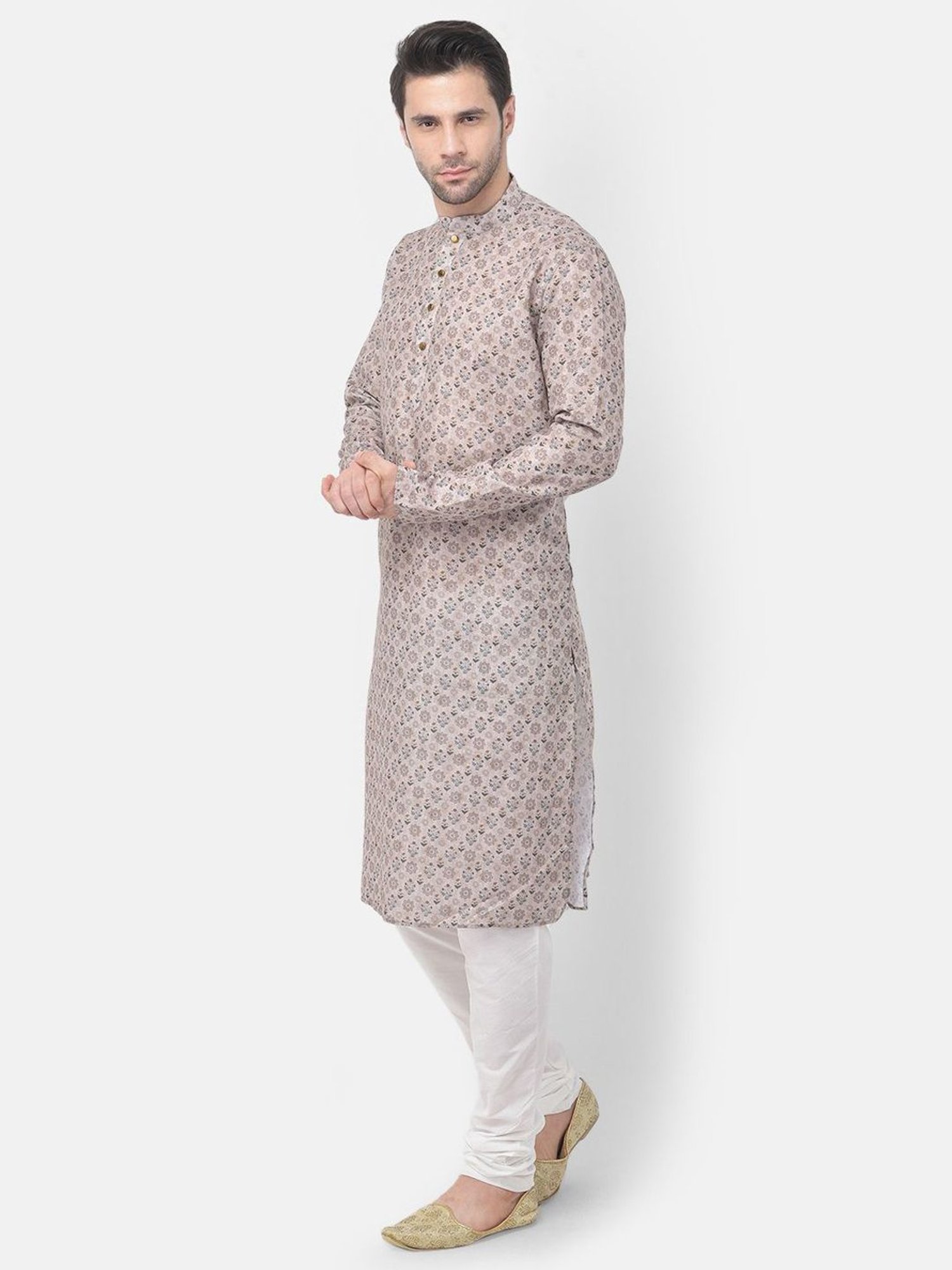 TABARD Beige Cotton Regular Fit Printed Kurta Bottom Set