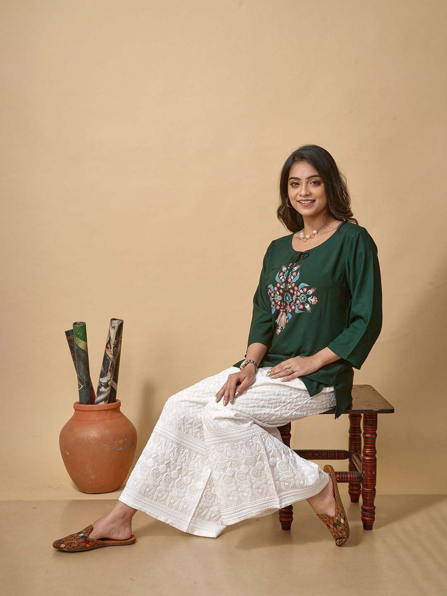 Lyra Green Printed A Line Short Kurti