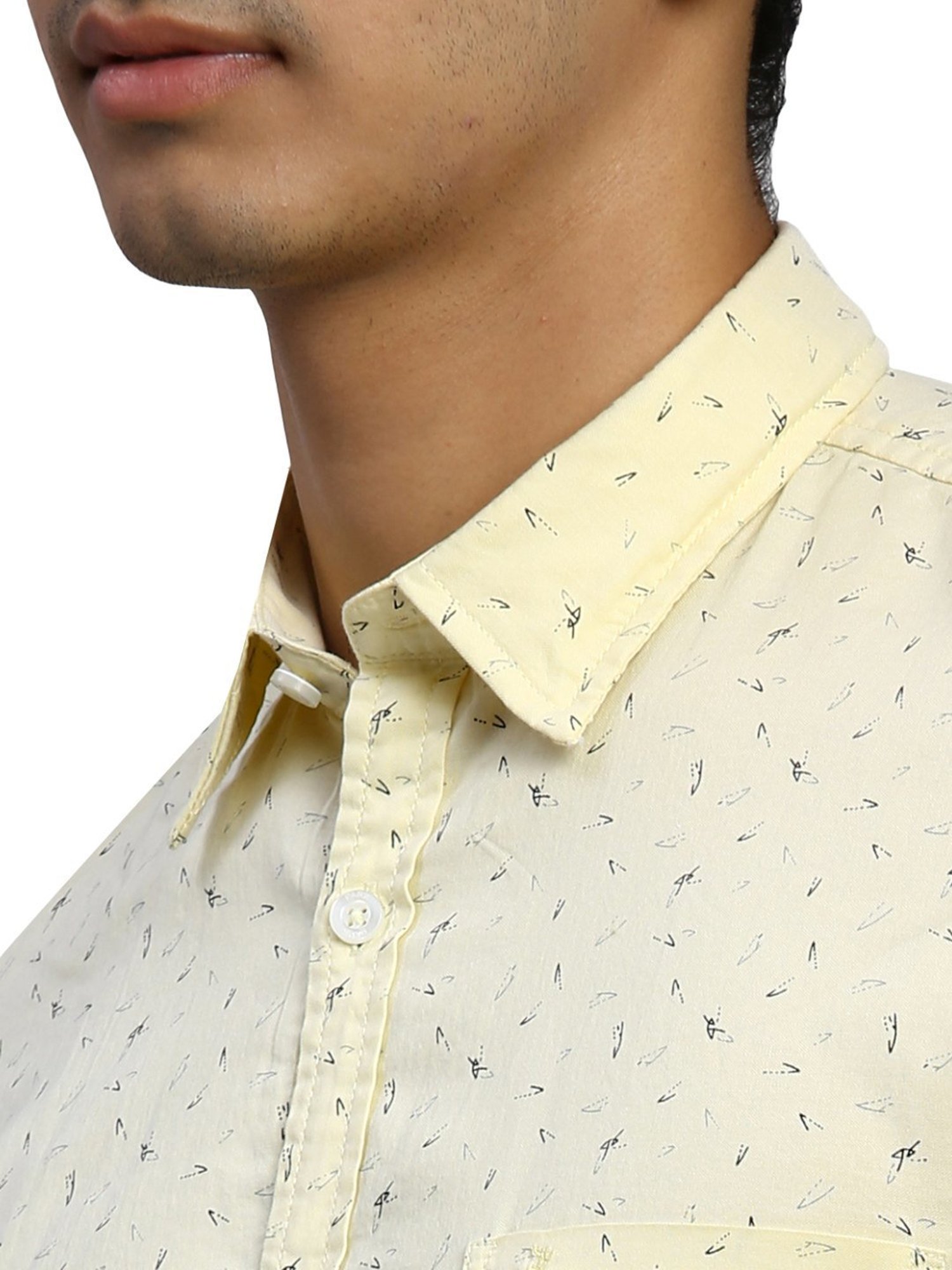 Parx Yellow Cotton Slim Fit Printed Shirt