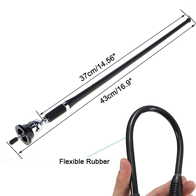 16.9 Inch Car FM AM Radio Antenna, Flexible Mast Radio FM/AM Antenna Universal Car Stereo Auto Roof Fender Radio AM FM Wing Mount Signal Aerial Antenna with Antenna Extension Cable