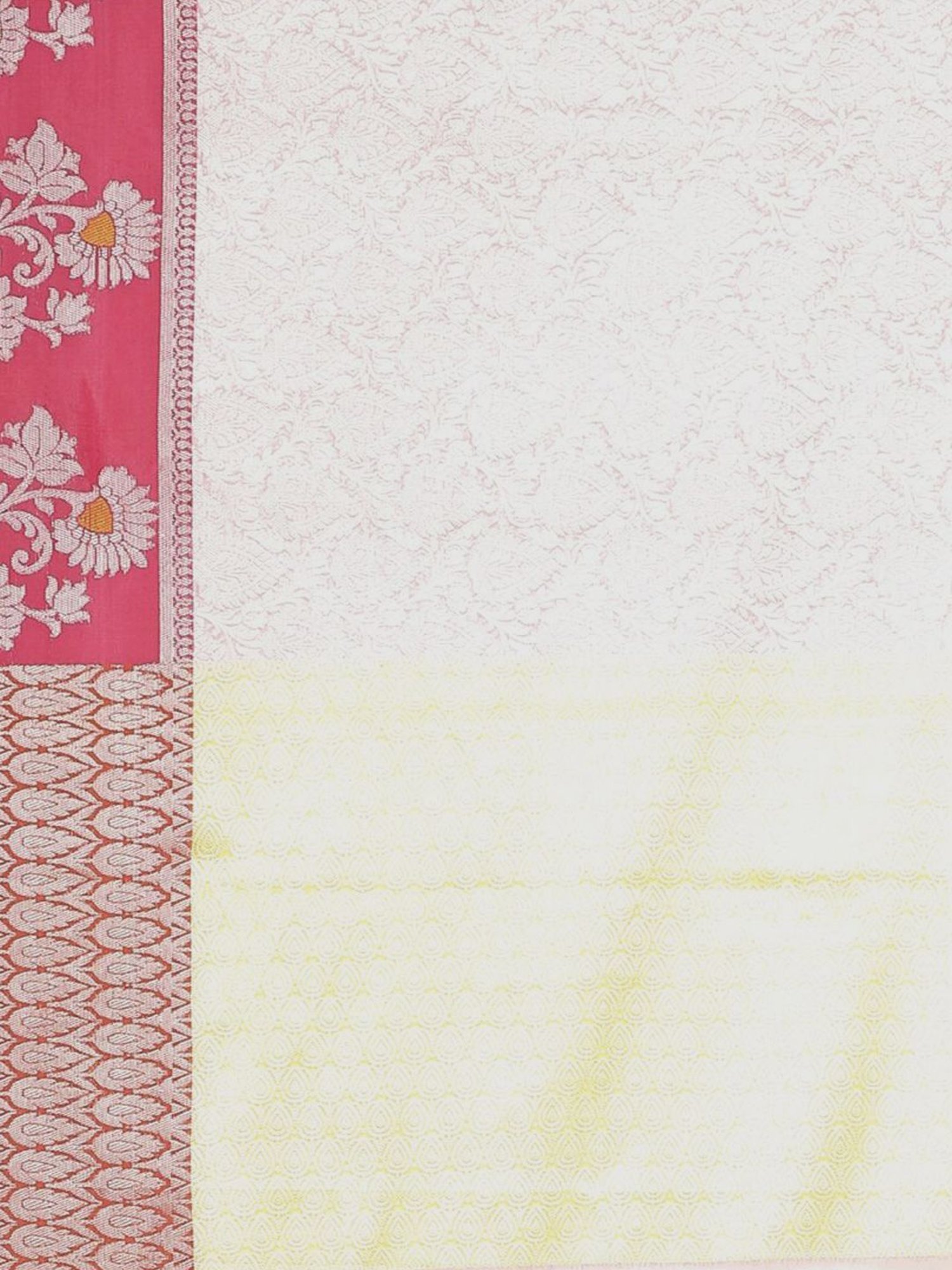 Banarasi Silk Works Pink & Yellow Woven Saree With Unstitched Blouse