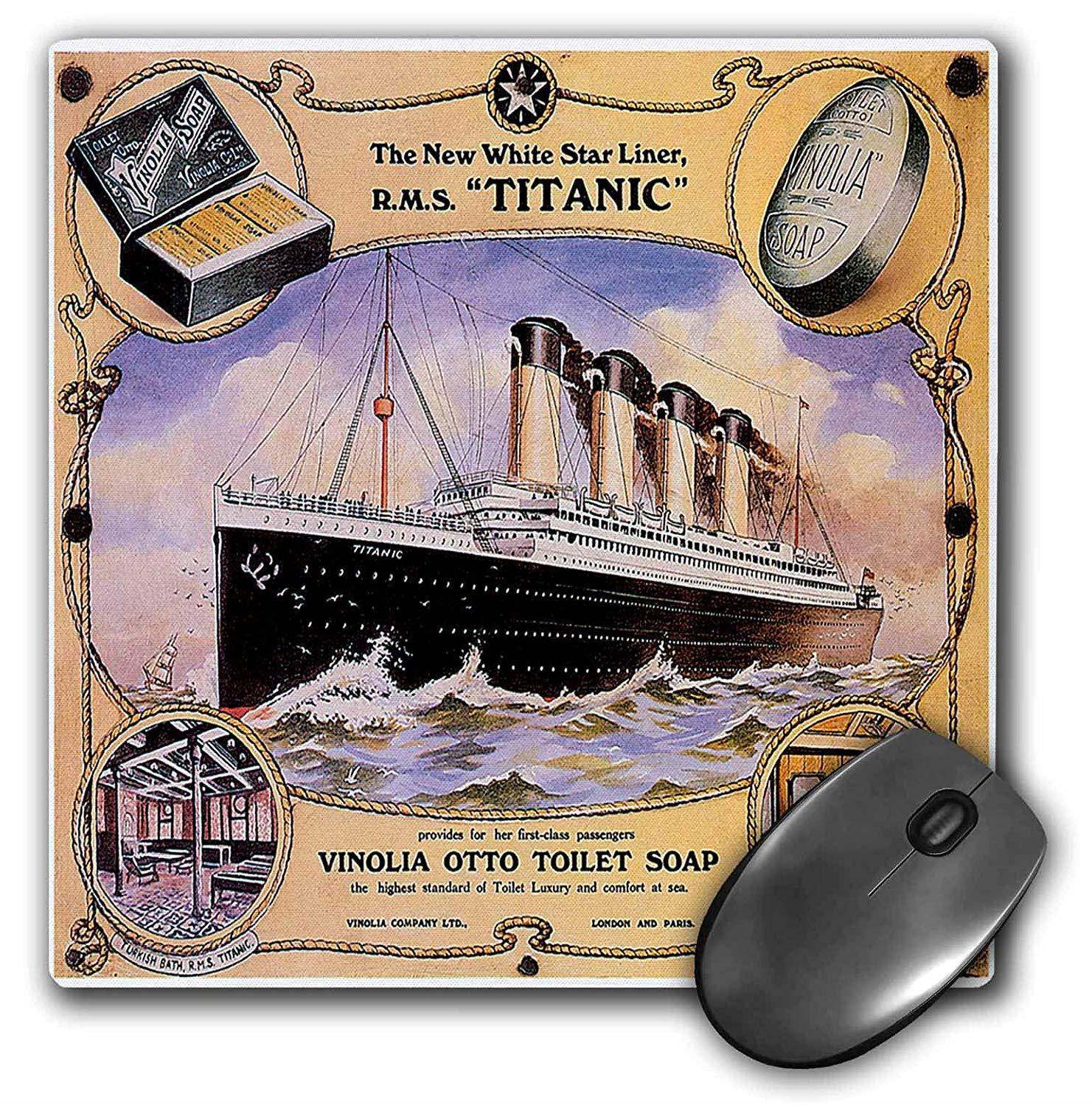 3dRose 8 x 8 x 0.25 Inches Mouse Pad, Vintage White Star Line Titanic Vinolia Otto Toilet Soap Advertising Poster (mp_149245_1)