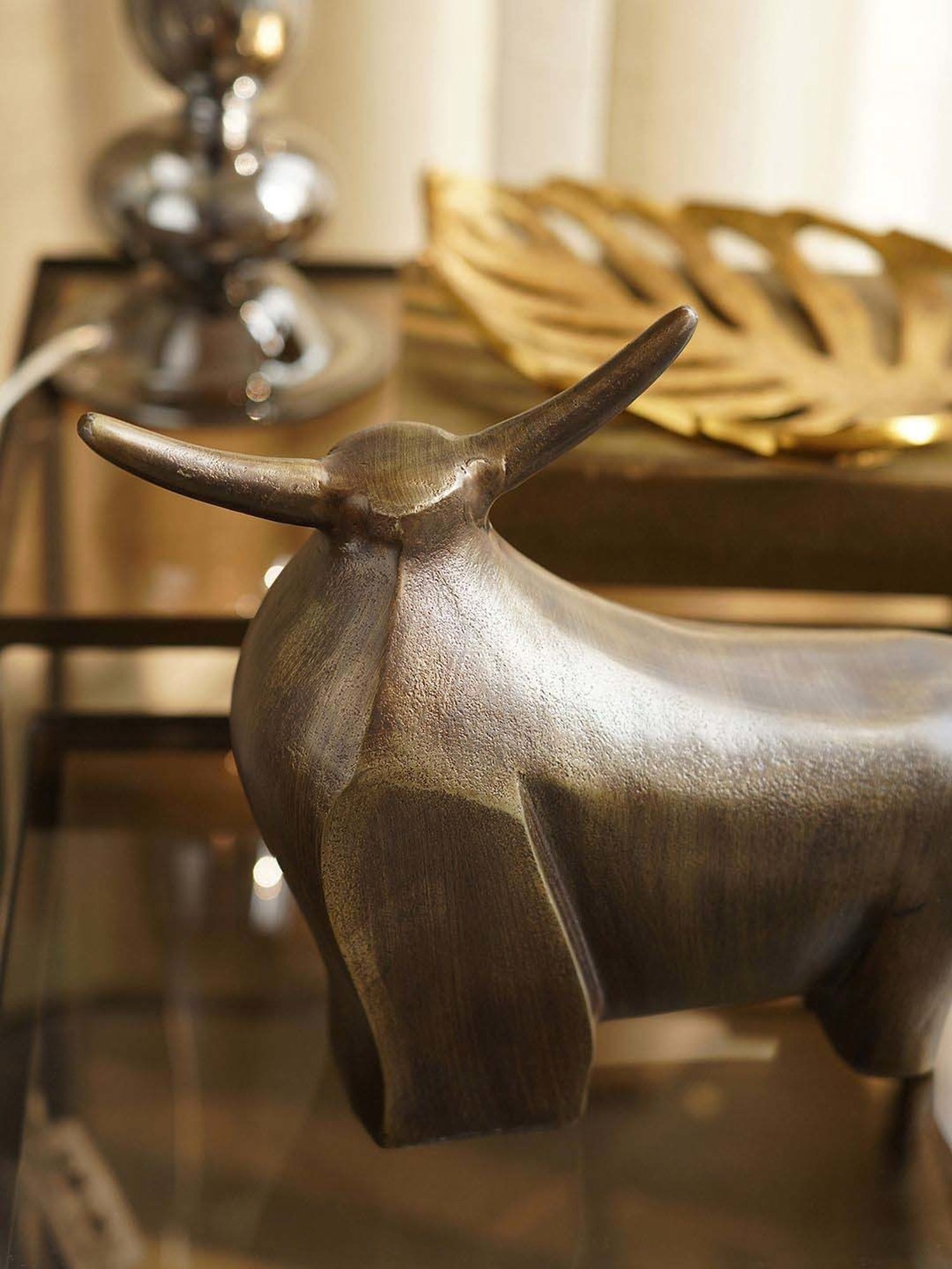 Pure Home and Living Brown Aluminium Antique Bull Figurine