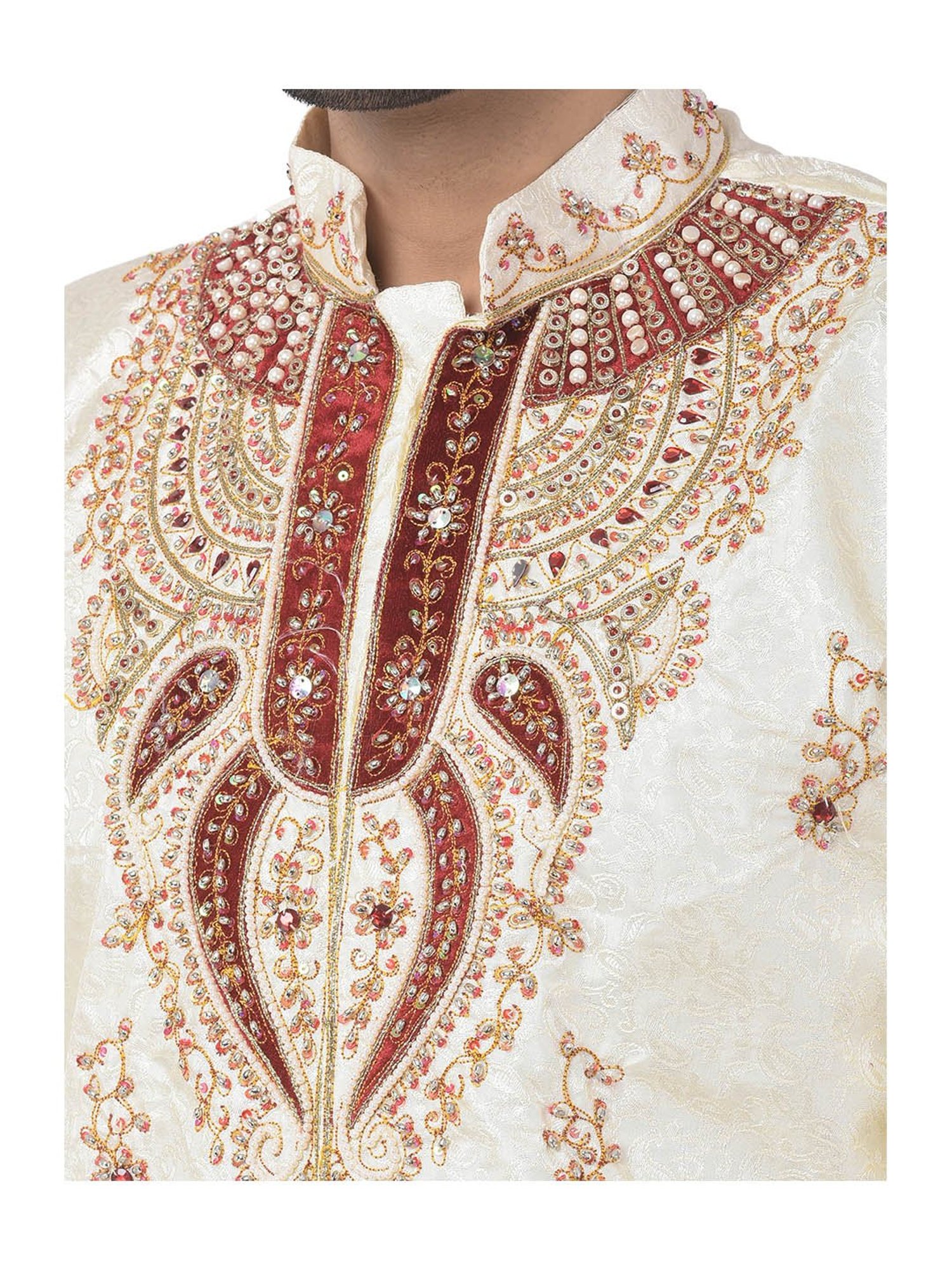 SG LEMAN Gold Regular Fit Sherwani Set