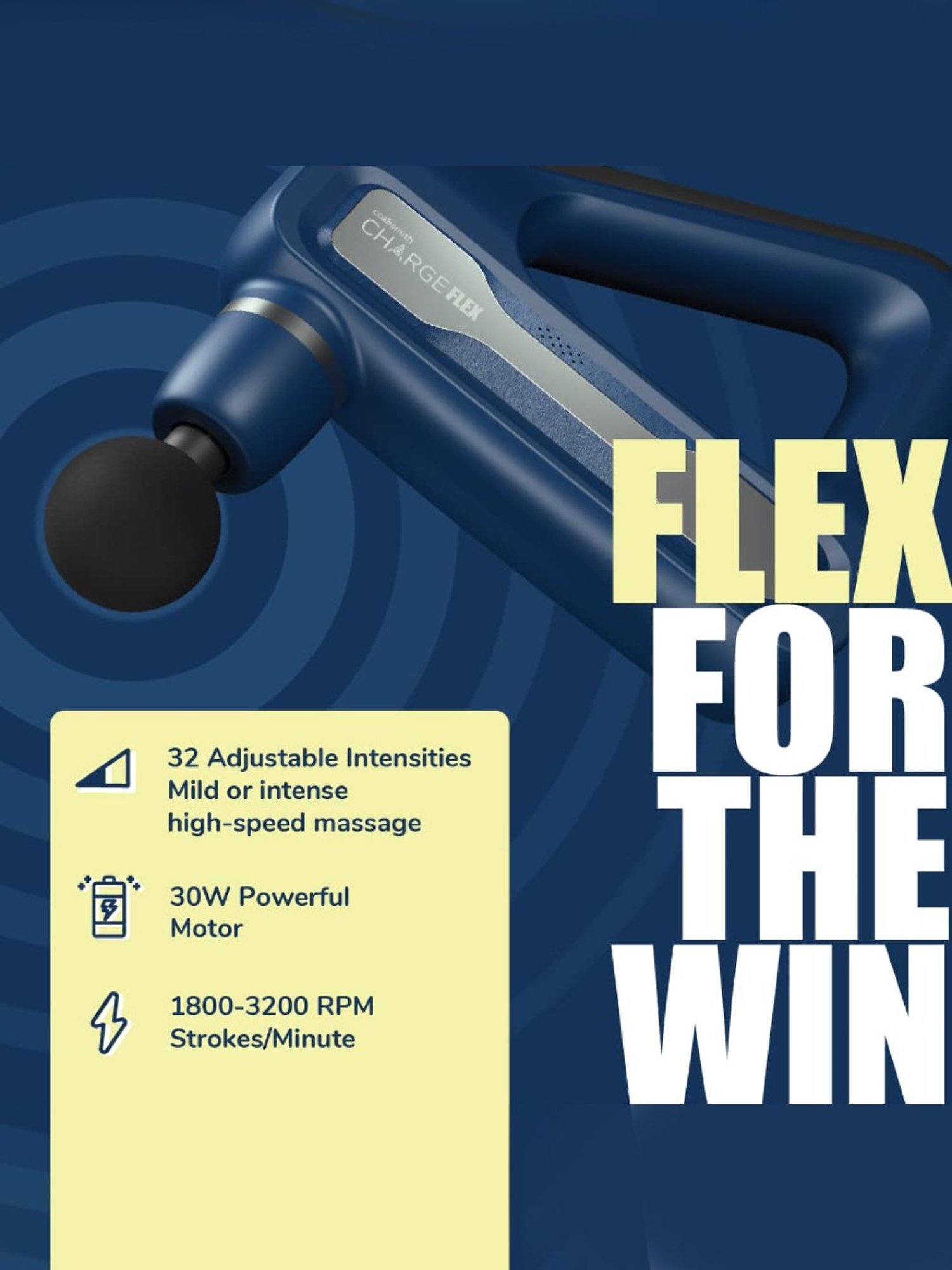 Caresmith Charge Flex Cordless Massage Gun, Unique Triangle Design to Massage All Areas (Blue)