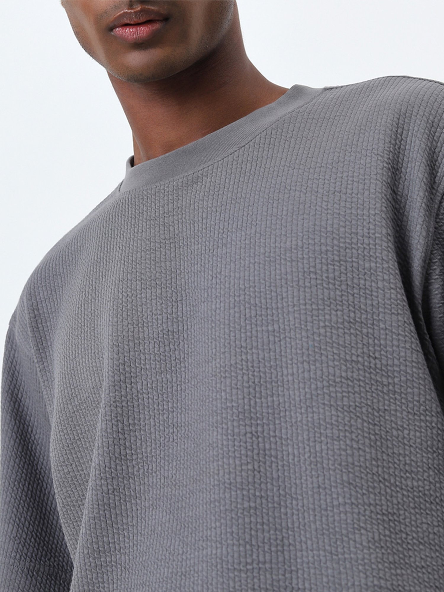 Studiofit by Westside Grey Self-Textured Relaxed-Fit T-Shirt