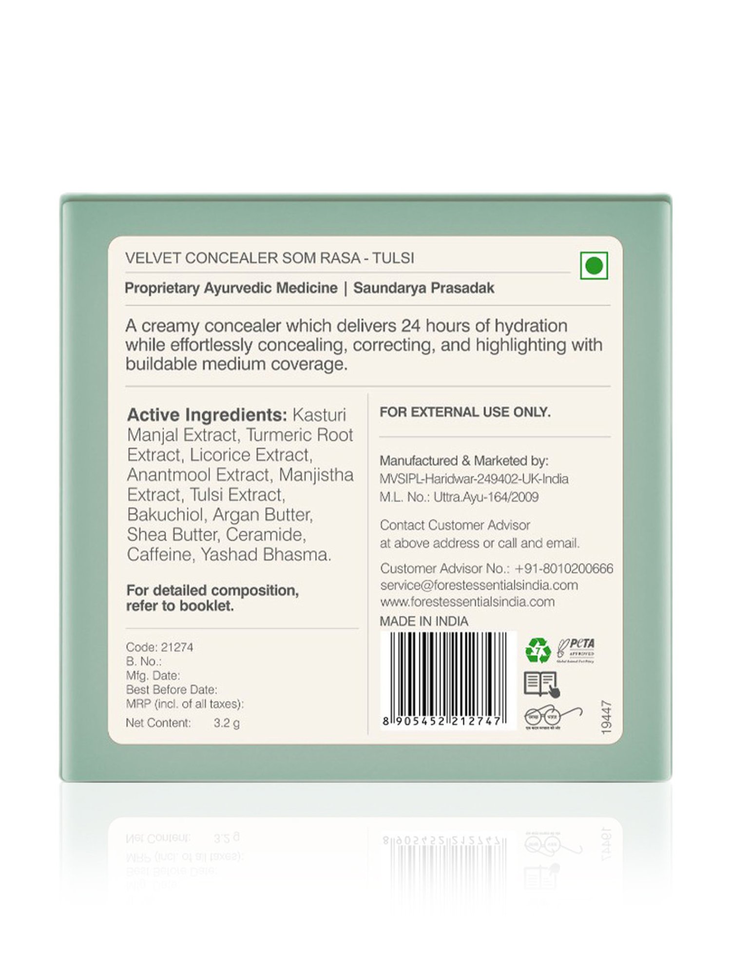 Forest Essentials Som Rasa Velvet Natural Tulsi Medium Coverage Creamy Concealer - 3.2 gm