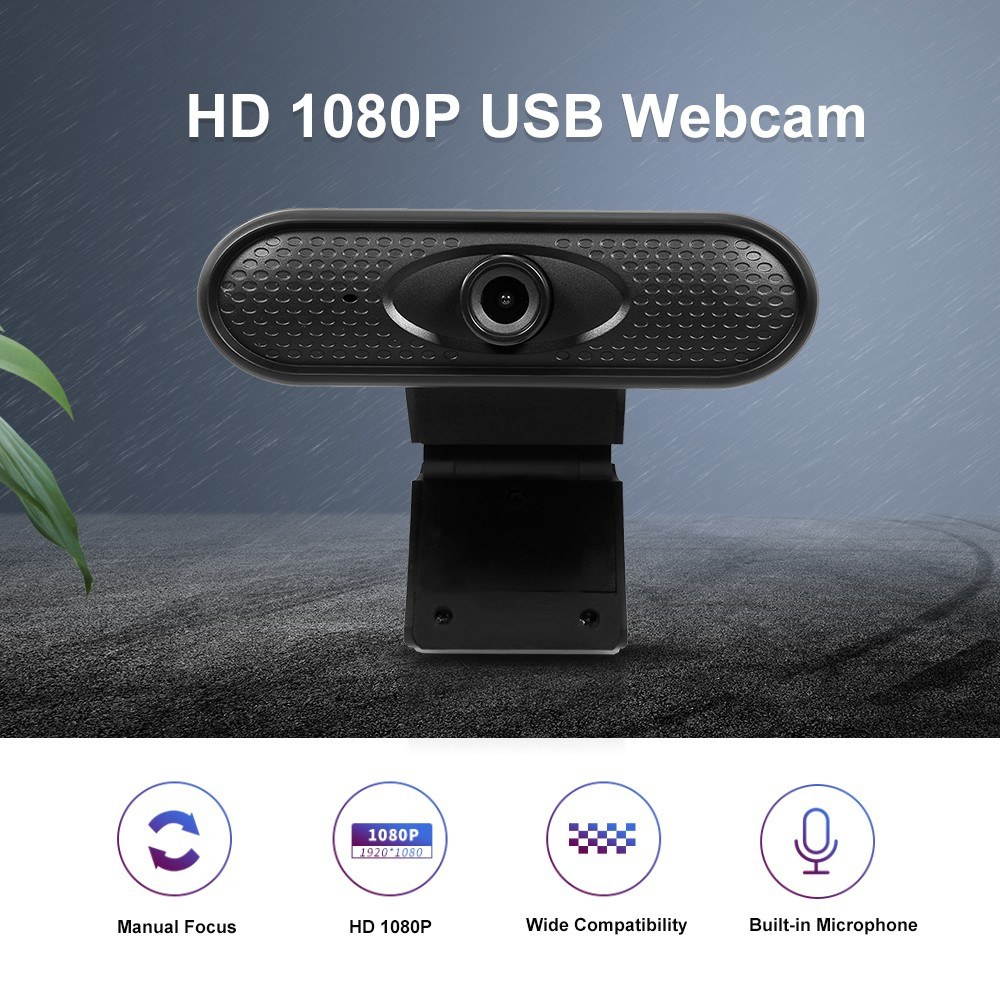 HD 1080P Web Camera Manual Focus USB Webcam Computer Camera Built-in Microphone Drive-free Camera for PC Laptop Black