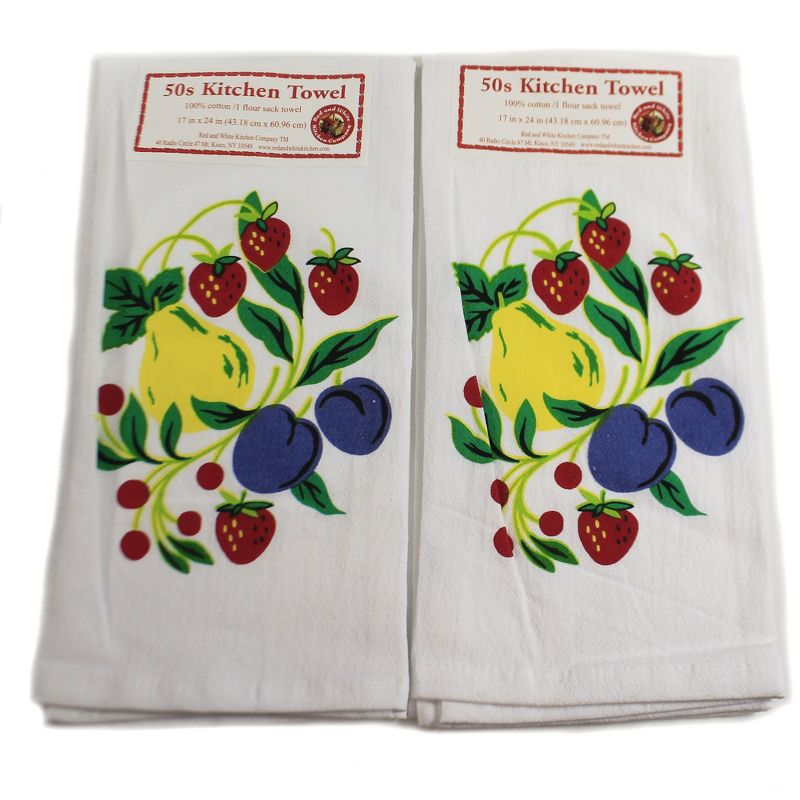Tabletop 24.0" Fruitgroup  Kitchen Towel Set/2 1005 Cotton 50S Design Retro Red And White Kitchen Company  -  Kitchen Towel