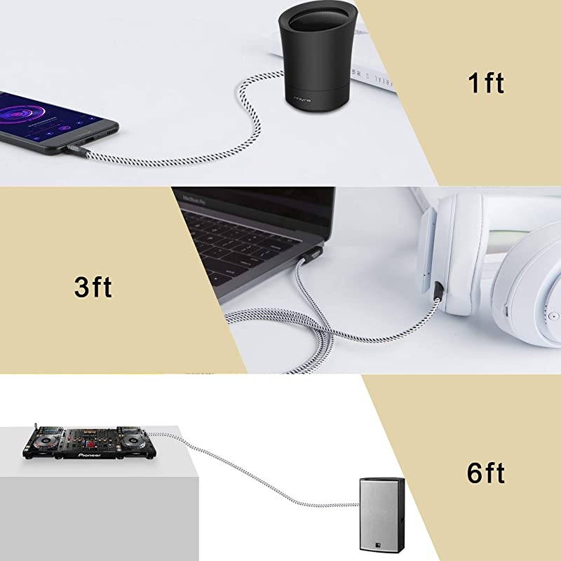 Auxiliary Cable 2Pack 15 Feet  Right Angle 35mm Male to Male Aux Cable with 24K Gold Plated amp Soft Cotton Braided for All Standard 35mm Audio Port