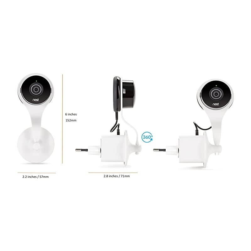 AC Outlet 360 Degree Mount Compatible with Nest Cam Indoor & Dropcam Pro (White)