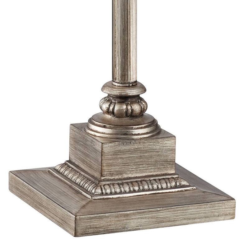 Barnes and Ivy Traditional Floor Lamp with Nightlight LED Olde Silver Mercury Glass Faux Silk Bell Shade for Living Room Reading