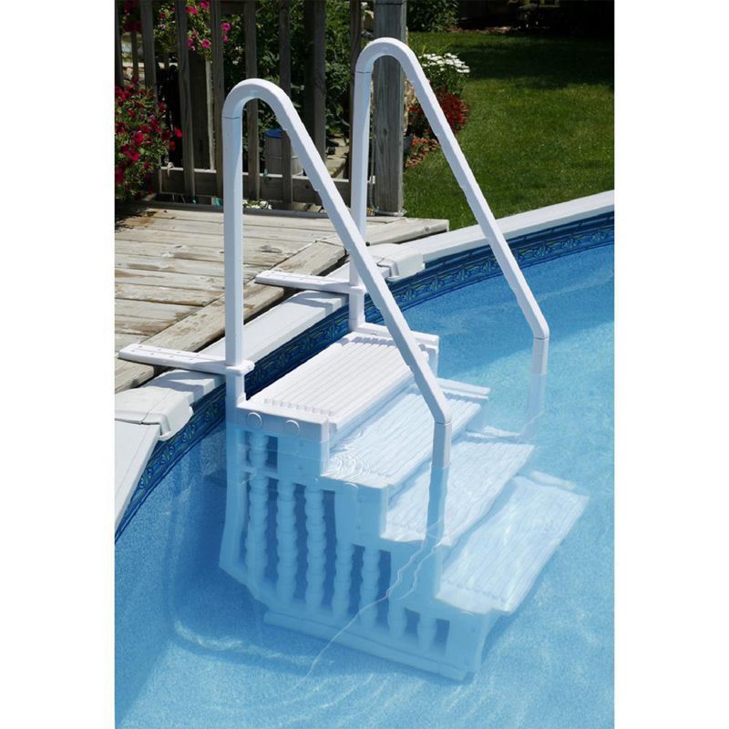 Blue Torrent AC 30163 Antigua 32 Inch 4 Stair Step Ladder with Safety Handrails and Side Supports for Above Ground Water Swimming Pool, White