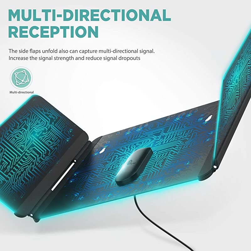 TV Antenna Foldable HD Antenna Indoor TV Antenna for 360&deg;OmniDirectional Reception Digital Freeview 4K 1080P VHF UHF Local Channels with Signal Amplifier Support All TVs