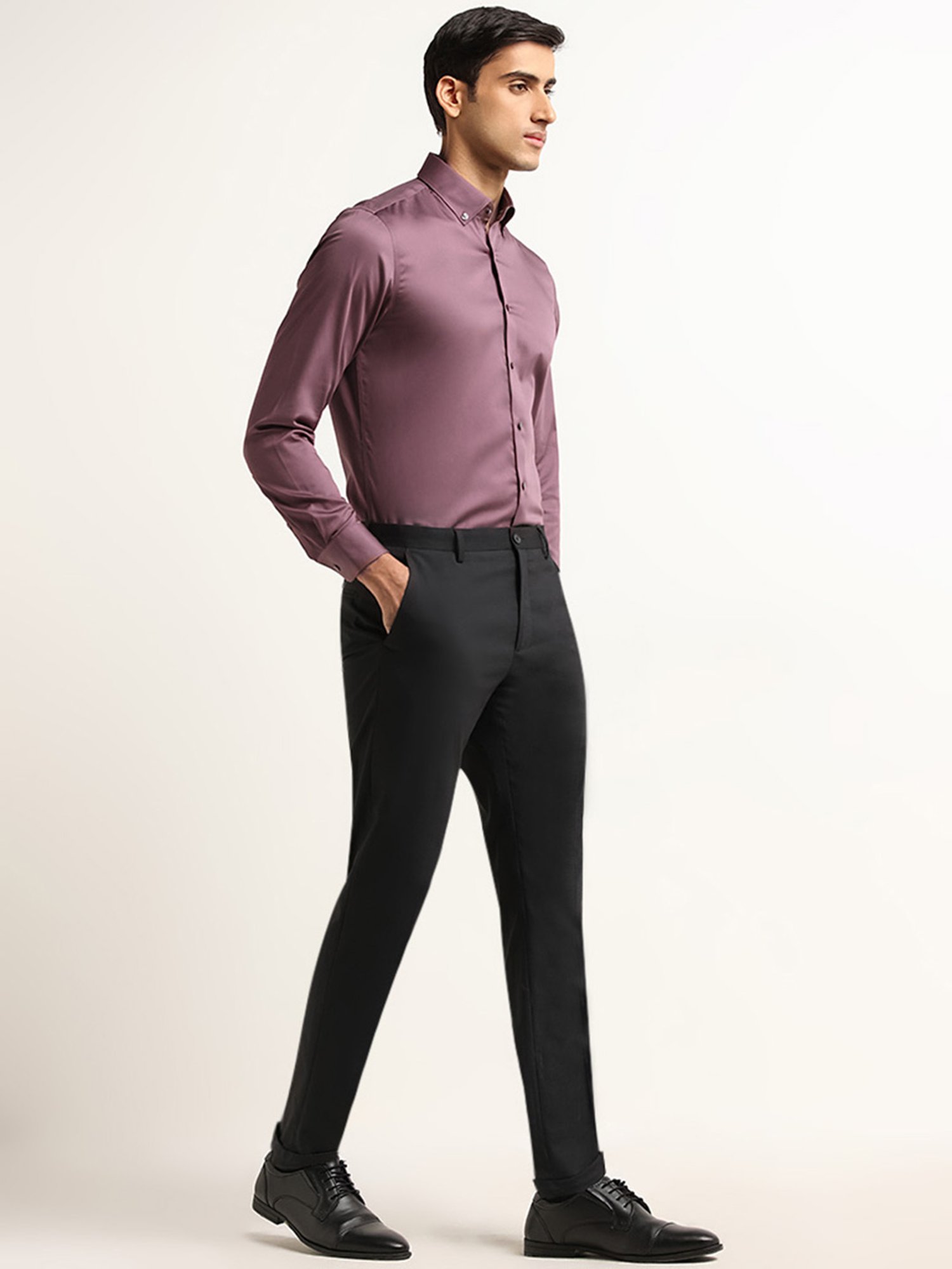 WES Formals by Westside Mauve Solid Slim Fit Shirt