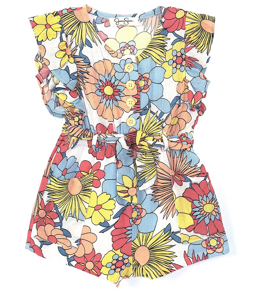 Jessica Simpson Baby Girls 12-24 Months Flutter-Sleeve Floral Utility Romper