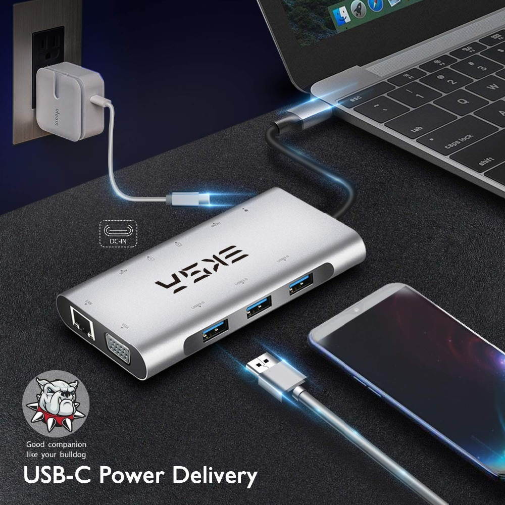 USB C Hub, 11 in 1 USB C to HDMI Adapter with 1000M Ethernet, 4K HDMI, 1080P VGA,Power Delivery PD Charging Port, 3 USB 3.0 Ports Adapter Compatible for MacBook Pro, ChromeBook, XPS, and USB C Devices