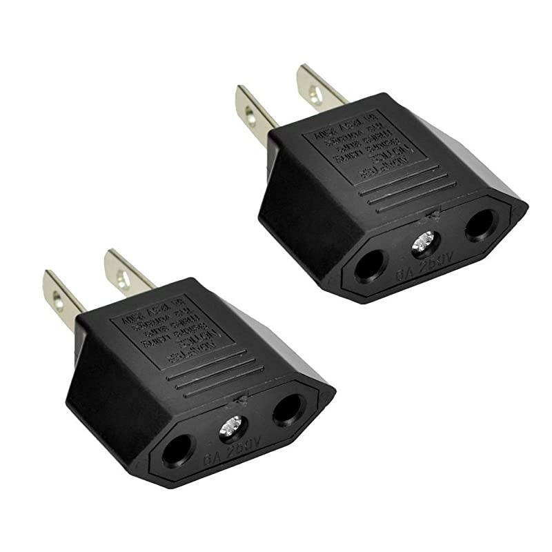 E-U1009618AK EU Europe to US USA Travel Power Plug Adapter Converter (Black, 2-Pack)