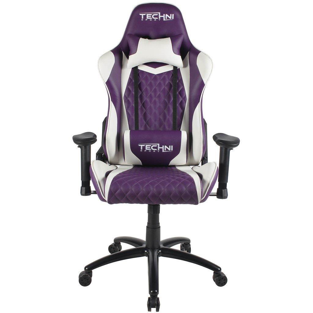 Gaming Chair - Techni Sport TS-5200 PURPLE w/ WHITE Accents - Ergonomic High Back Racer Style PC / Console Video Gaming / Study