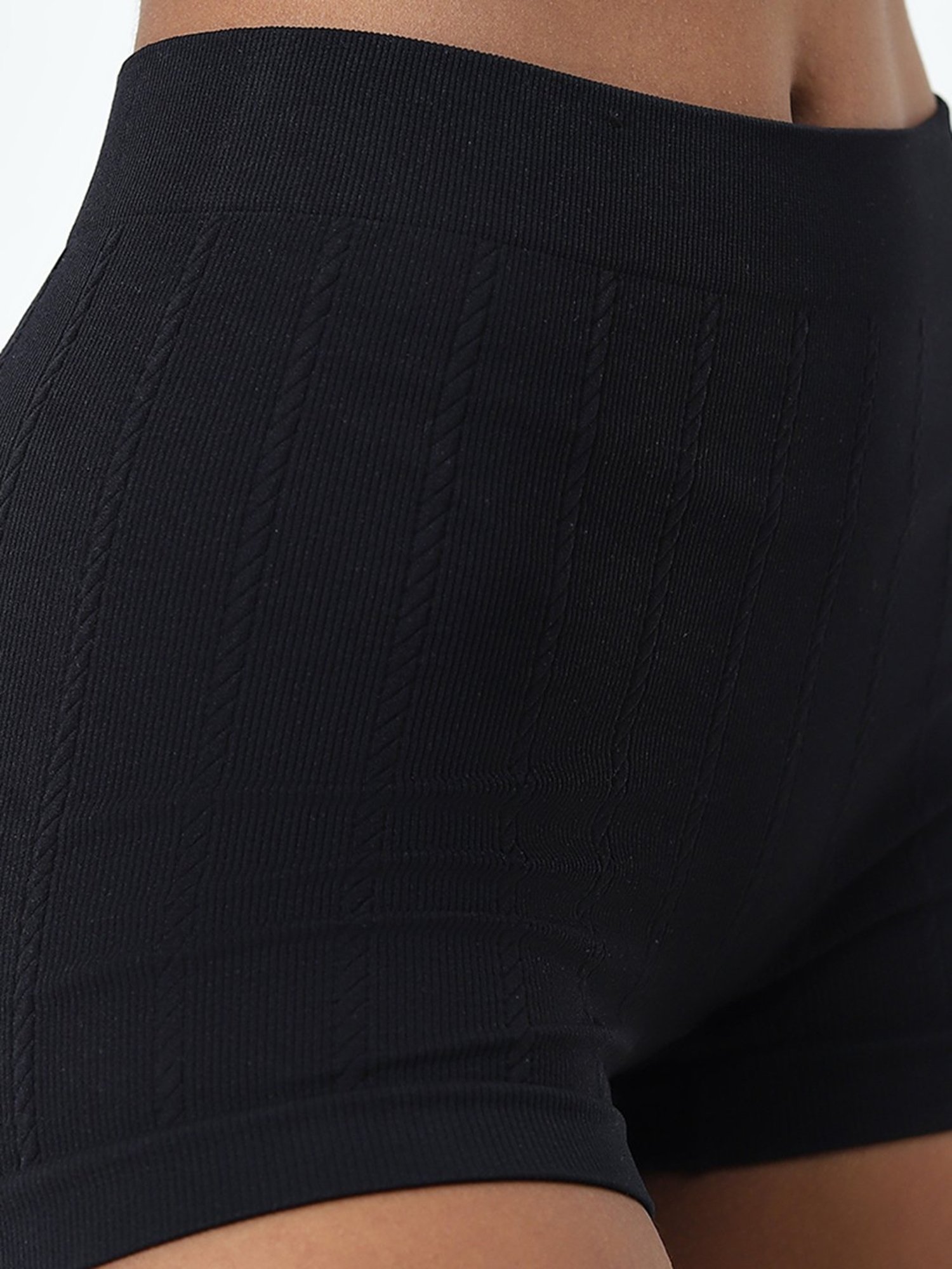 Superstar by Westside Black Ribbed Textured Seam-Free Boy Shorts Brief