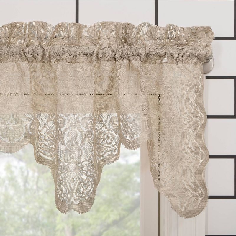 14"x58" Alison Floral Lace Sheer Rod Pocket Kitchen Curtain Valance Beige - No. 918
