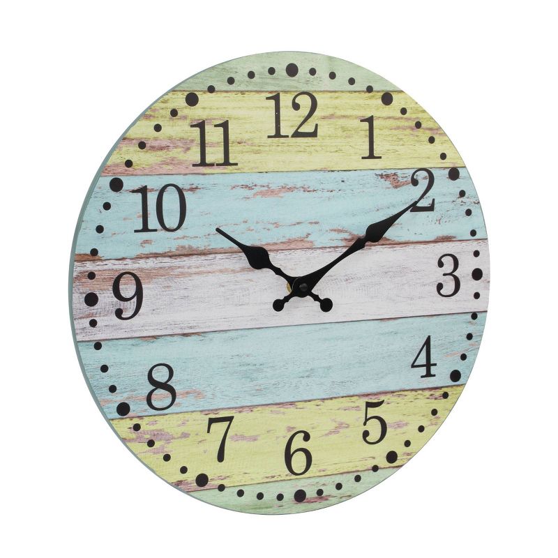 14" Round Vintage Farmhouse Wall Clock Light Blue/Yellow - Stonebriar Collection