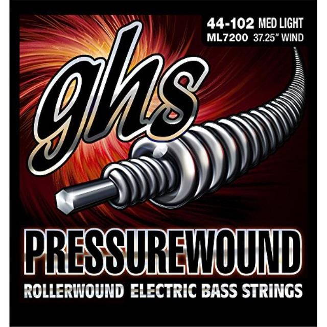 ghs ml7200 pressurewound scale bass guitar string set  medium light 44102